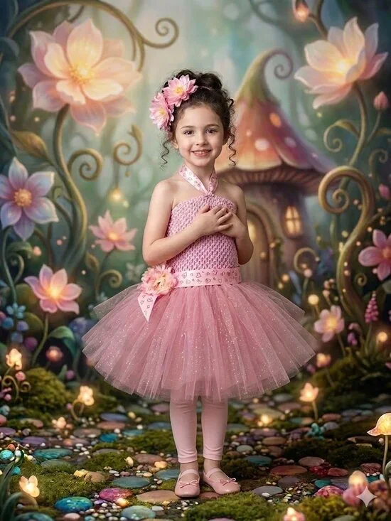 Handmade Pink Tulle Halter Flower Girl Dress - Picture 2 of 6